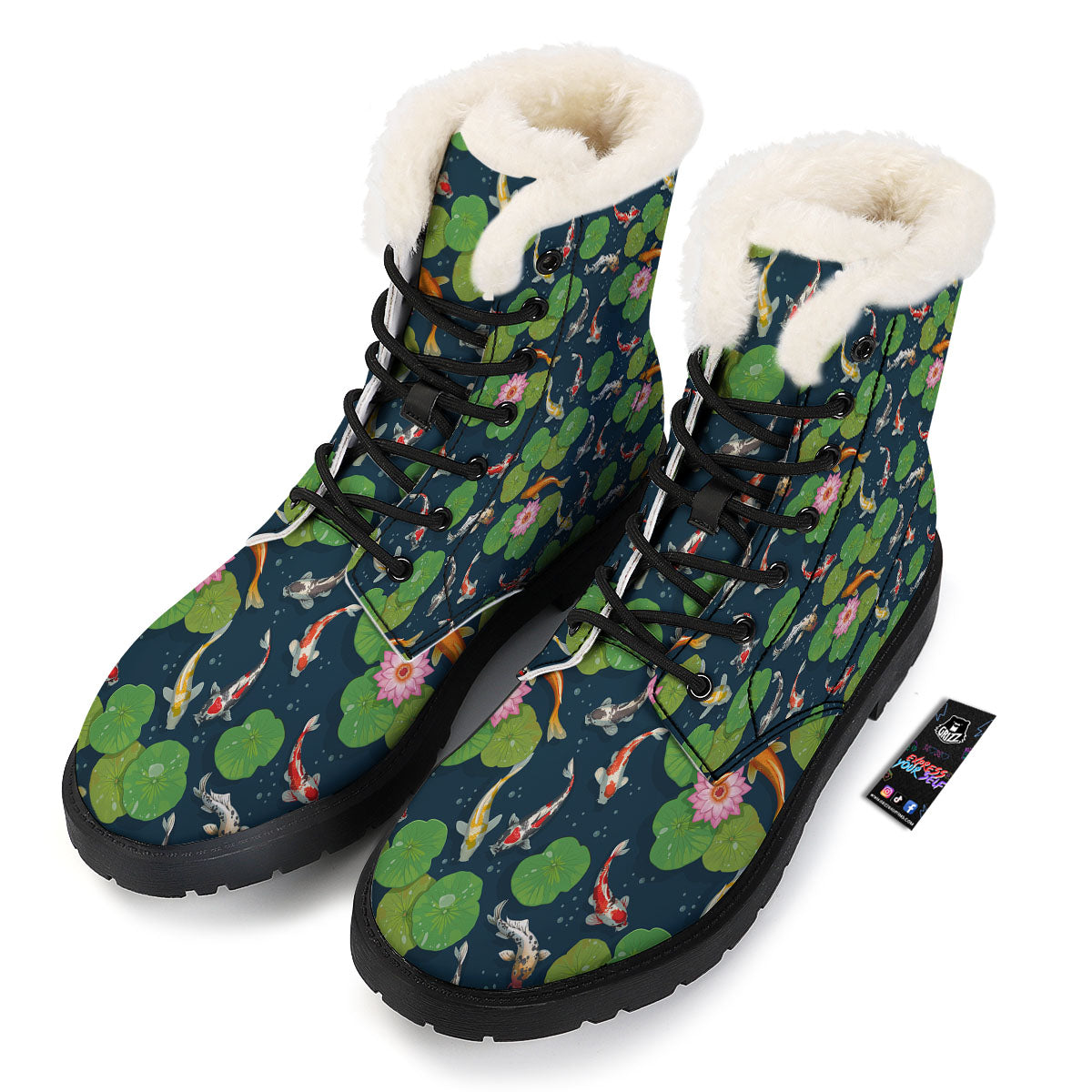 Lotus And Koi Carp Print Pattern Winter Boots-grizzshop