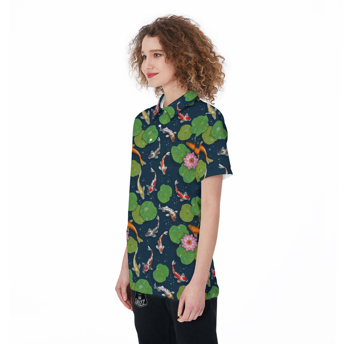 Lotus And Koi Carp Print Pattern Women's Golf Shirts-grizzshop
