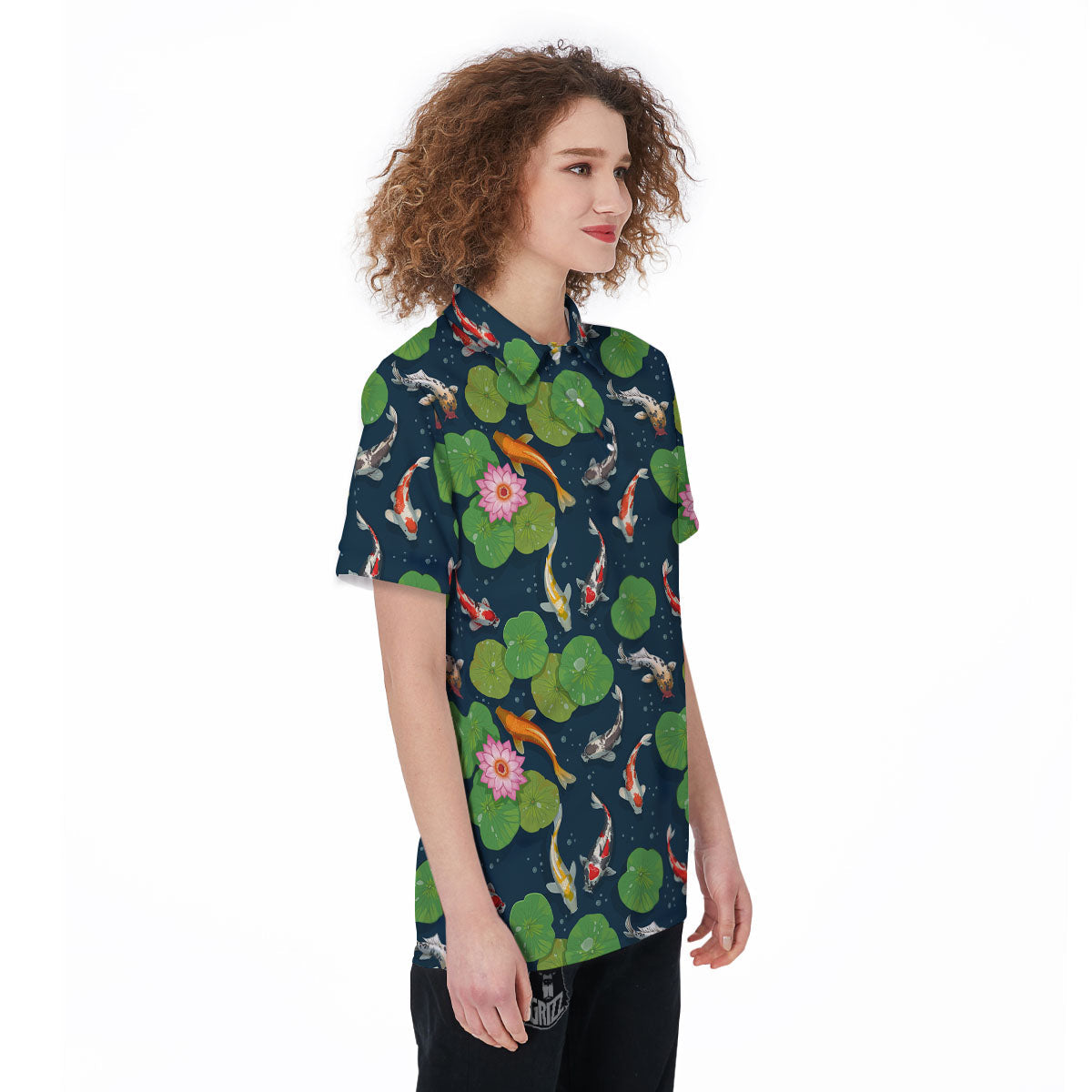 Lotus And Koi Carp Print Pattern Women's Golf Shirts-grizzshop