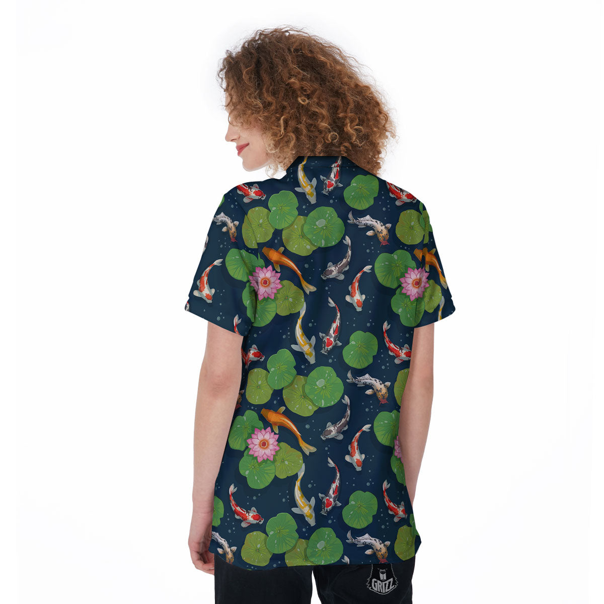 Lotus And Koi Carp Print Pattern Women's Golf Shirts-grizzshop