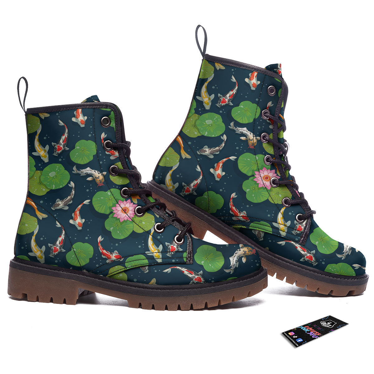 Lotus And Koi Carp Print Pattern Work Boots-grizzshop