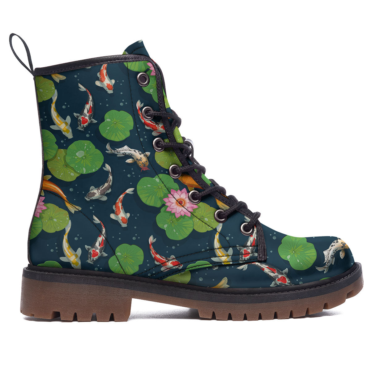 Lotus And Koi Carp Print Pattern Work Boots-grizzshop