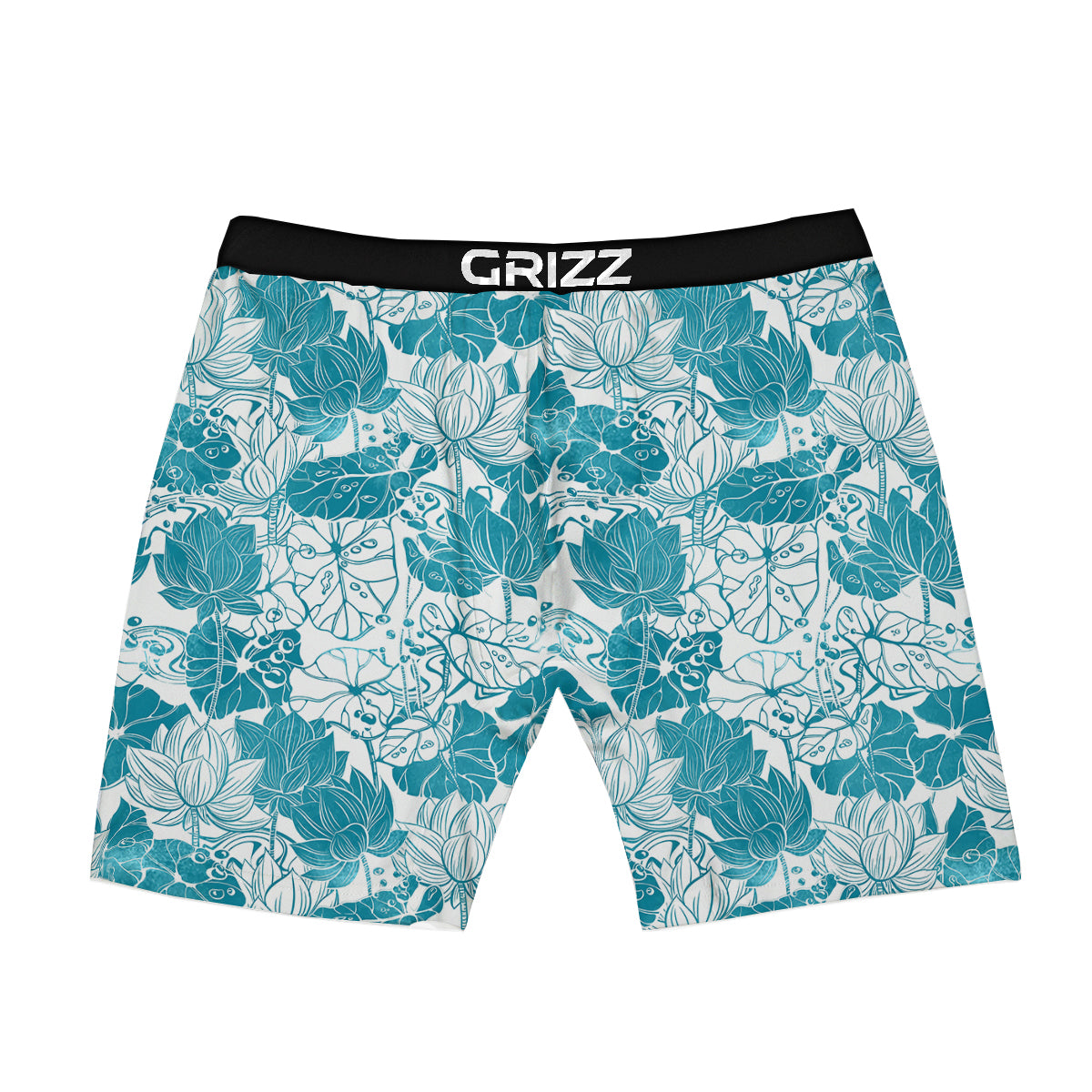 Lotus Blue And White Flower Print Pattern Boxer Briefs-grizzshop