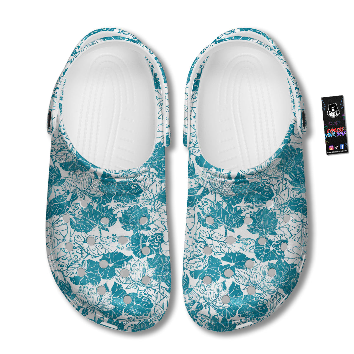 Lotus Blue And White Flower Print Pattern Clog-grizzshop