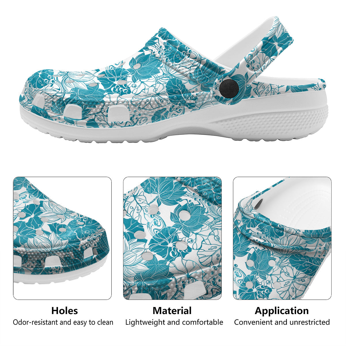 Lotus Blue And White Flower Print Pattern Clog-grizzshop