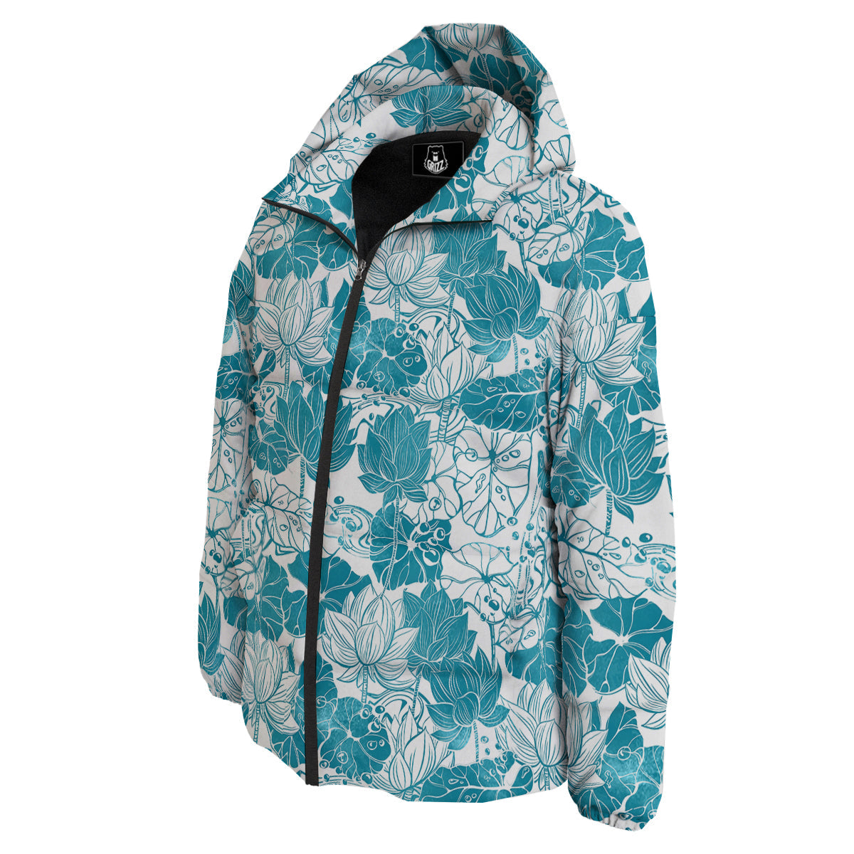 Lotus Blue And White Flower Print Pattern Down Jacket-grizzshop