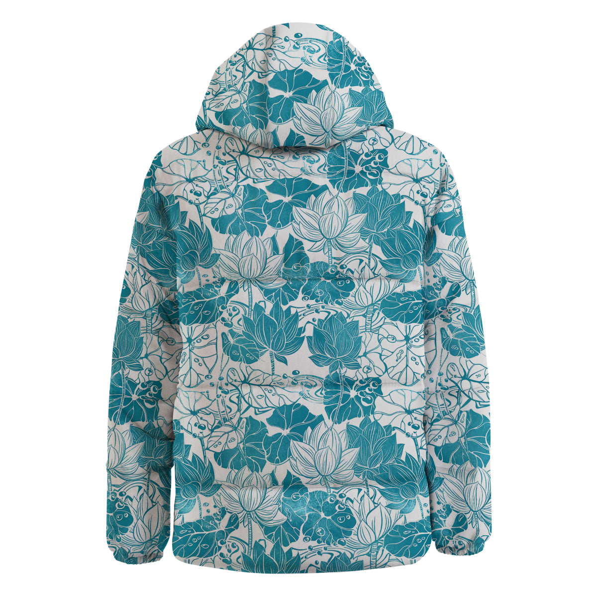 Lotus Blue And White Flower Print Pattern Down Jacket-grizzshop