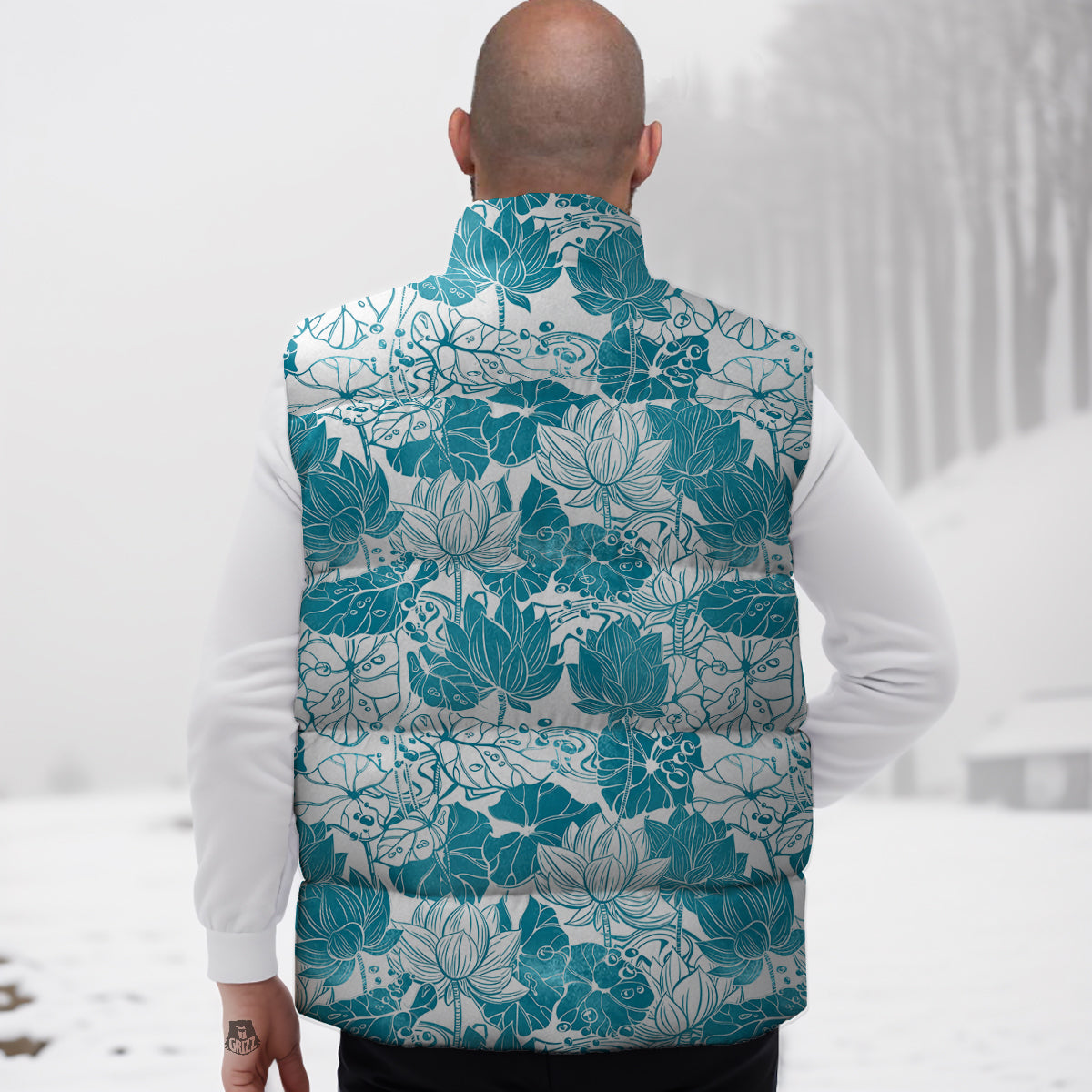 Lotus Blue And White Flower Print Pattern Down Vest-grizzshop