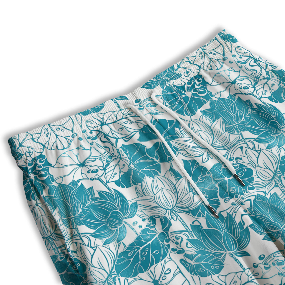 Lotus Blue And White Flower Print Pattern Men's Athletic Shorts-grizzshop