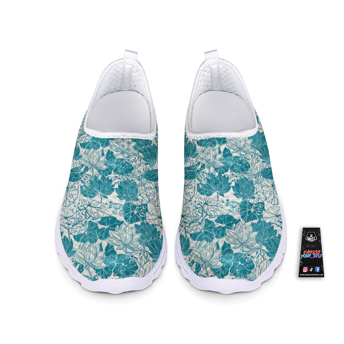 Lotus Blue And White Flower Print Pattern Nurse Shoes-grizzshop