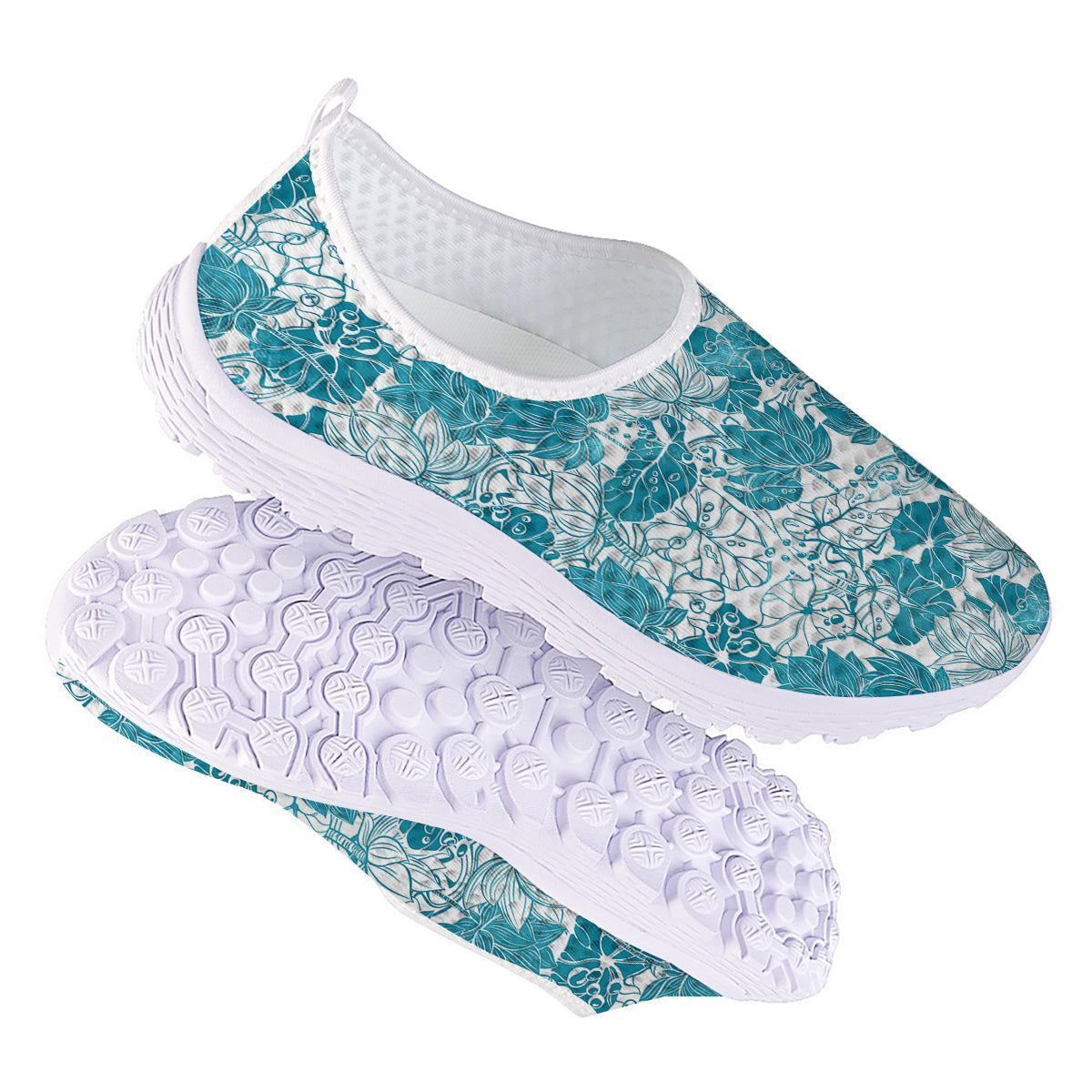 Lotus Blue And White Flower Print Pattern Nurse Shoes-grizzshop