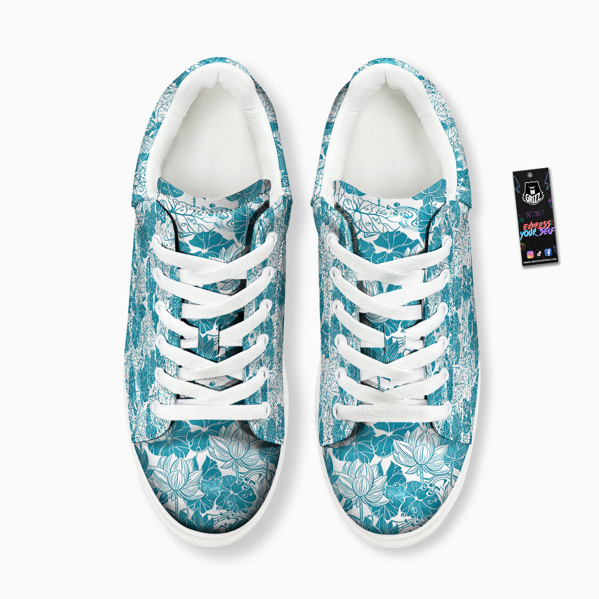 Lotus Blue And White Flower Print Pattern Platform Shoes-grizzshop
