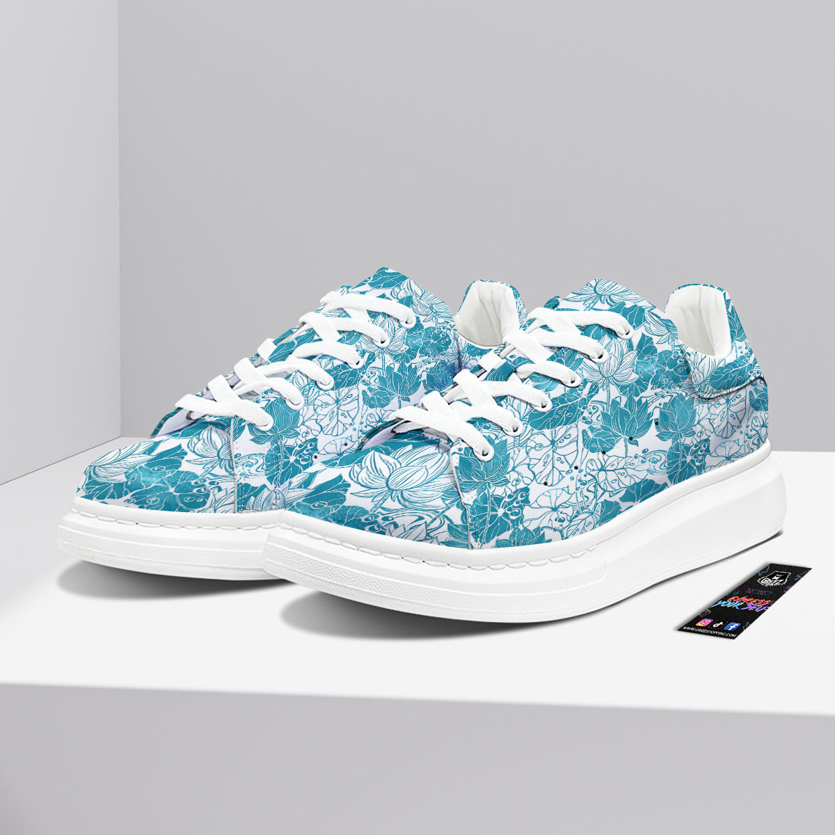 Lotus Blue And White Flower Print Pattern Platform Shoes-grizzshop