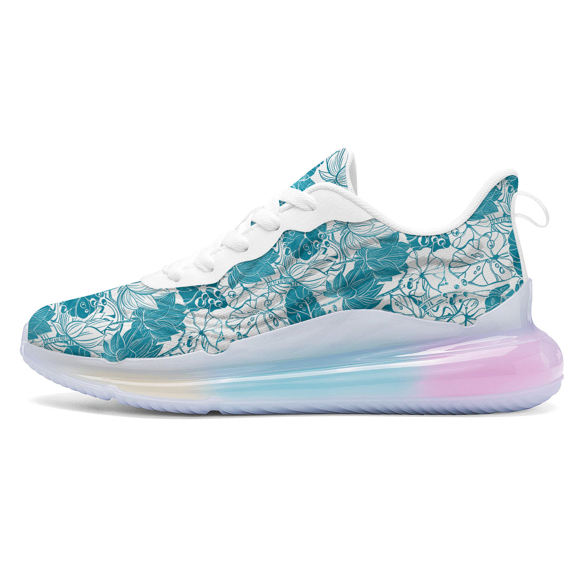 Lotus Blue And White Flower Print Pattern Running Sneakers-grizzshop