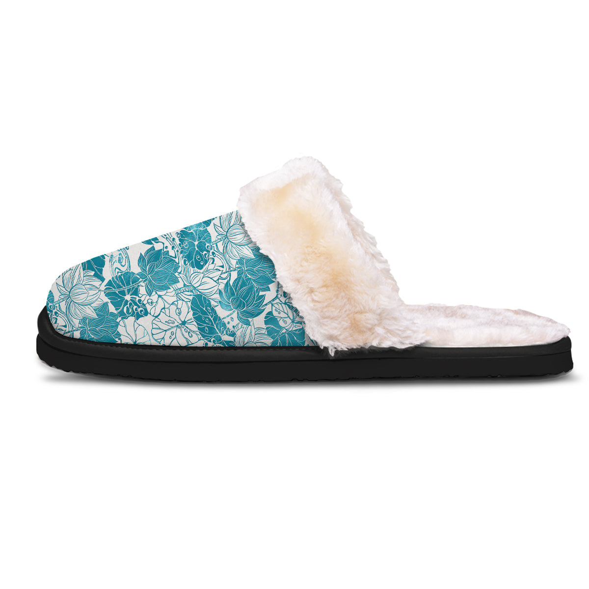 Lotus Blue And White Flower Print Pattern Slippers-grizzshop