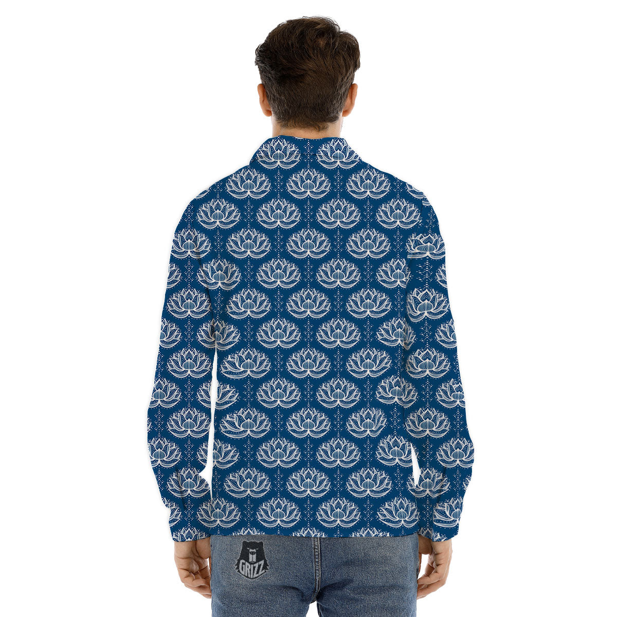 Lotus Boho Indian Print Pattern Men's Dress Shirts-grizzshop