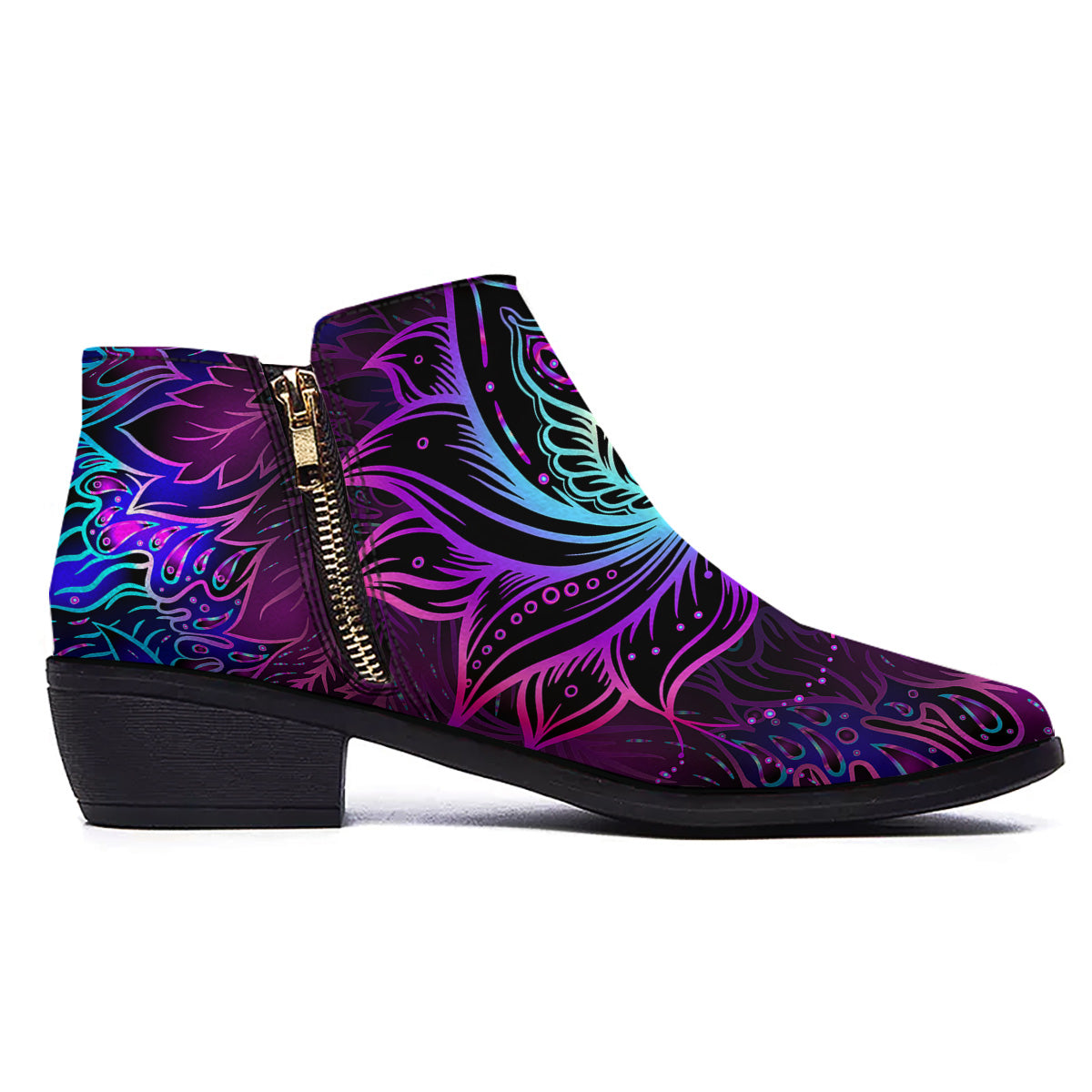 Lotus Boho Spiritual Print Ankle Boots-grizzshop