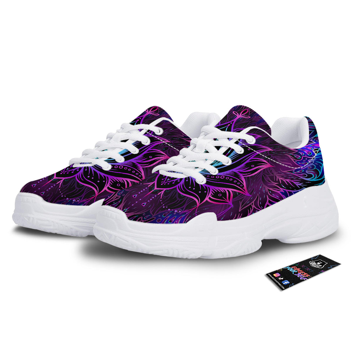 Lotus Boho Spiritual Print White Chunky Shoes-grizzshop