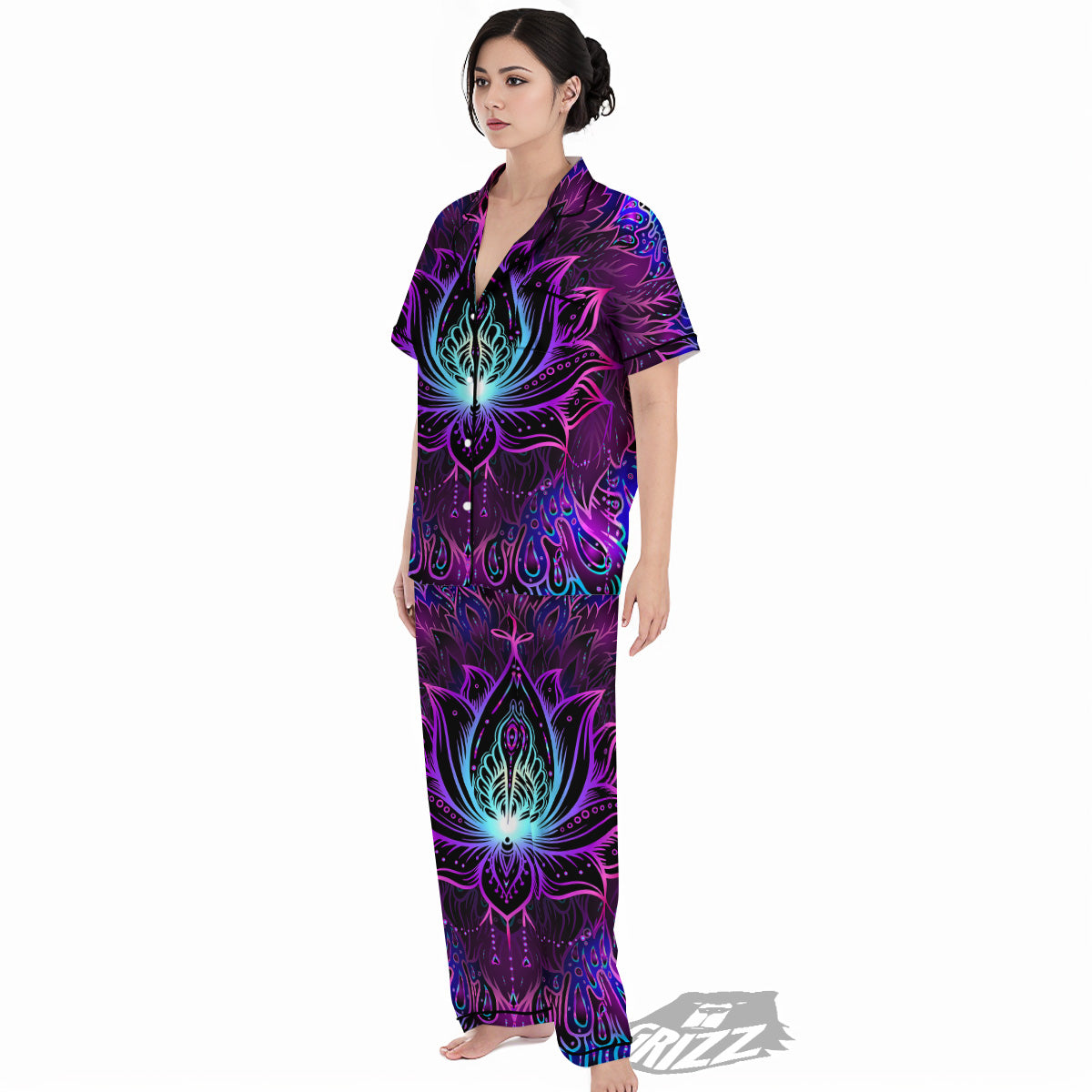 Lotus Boho Spiritual Print Women's Pajamas Set-grizzshop