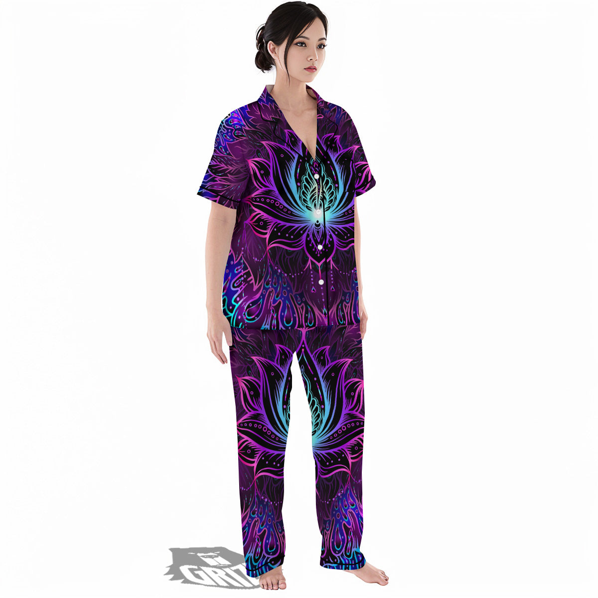 Lotus Boho Spiritual Print Women's Pajamas Set-grizzshop