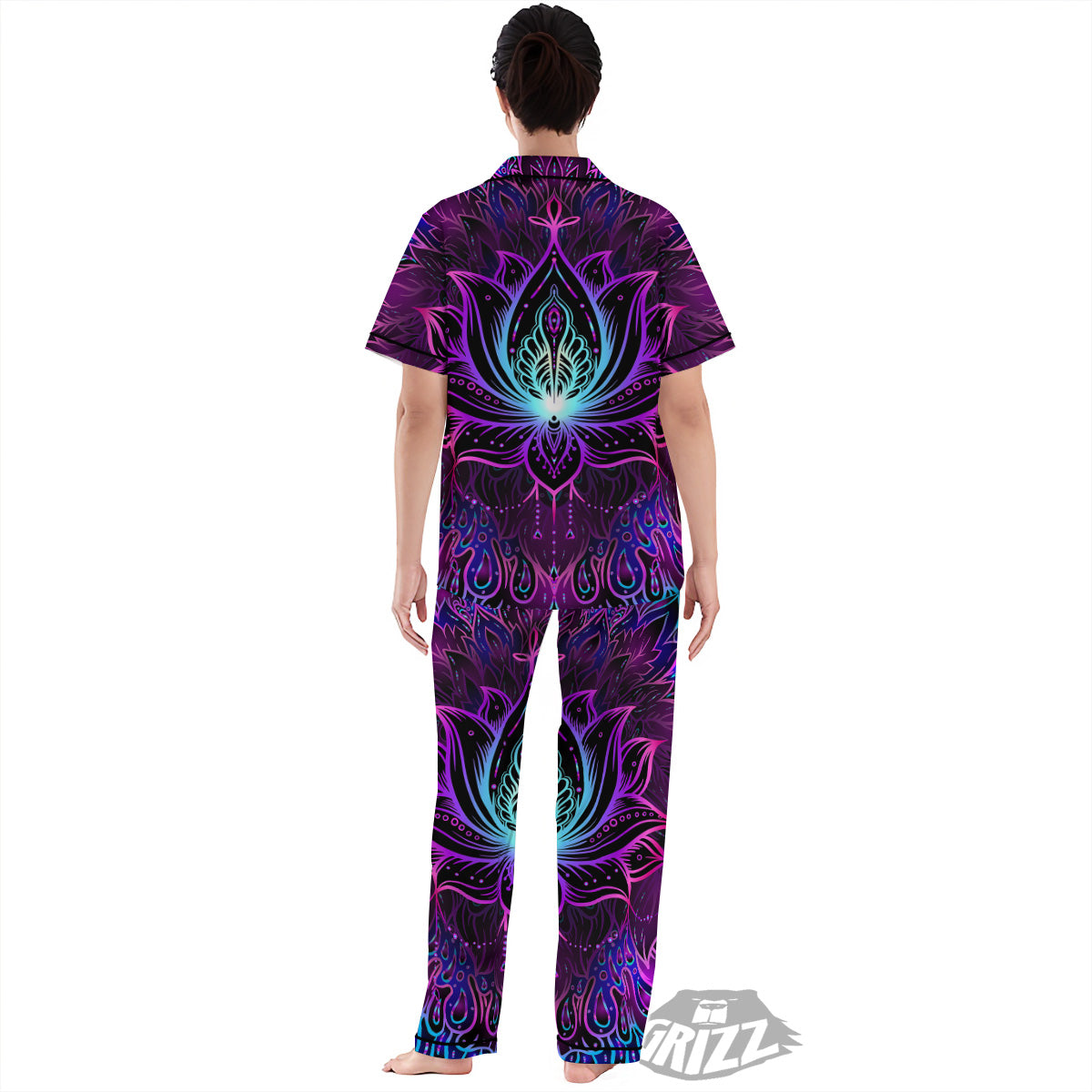 Lotus Boho Spiritual Print Women's Pajamas Set-grizzshop