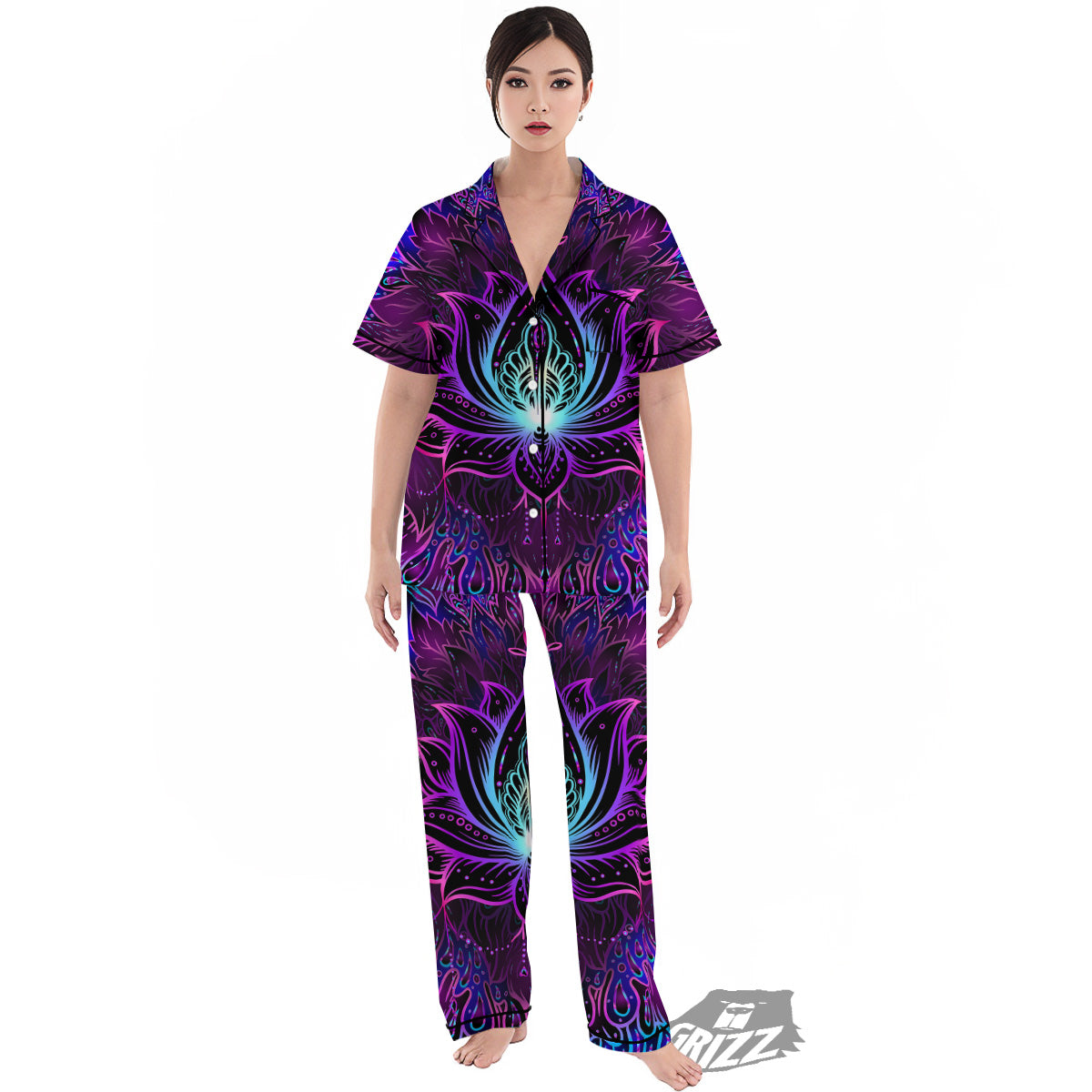 Lotus Boho Spiritual Print Women's Pajamas Set-grizzshop