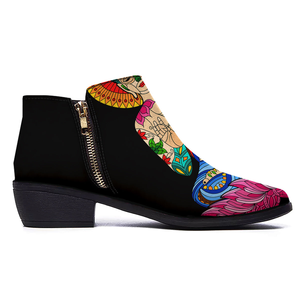 Lotus Buddha Colorful Print Ankle Boots-grizzshop