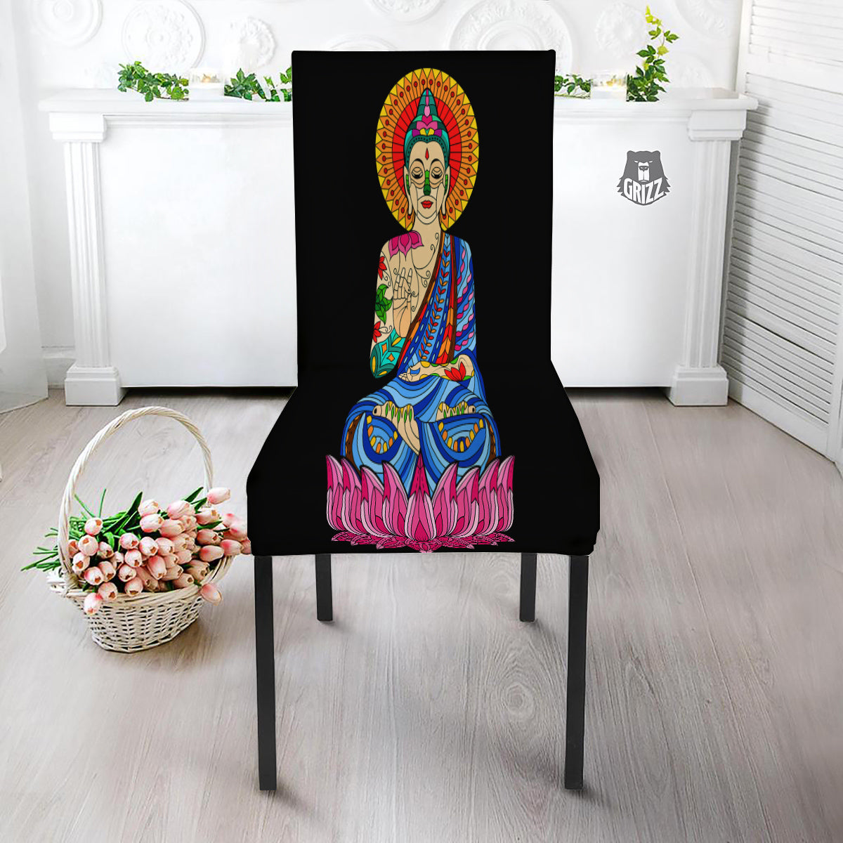 Lotus Buddha Colorful Print Dining Chair Slipcover-grizzshop