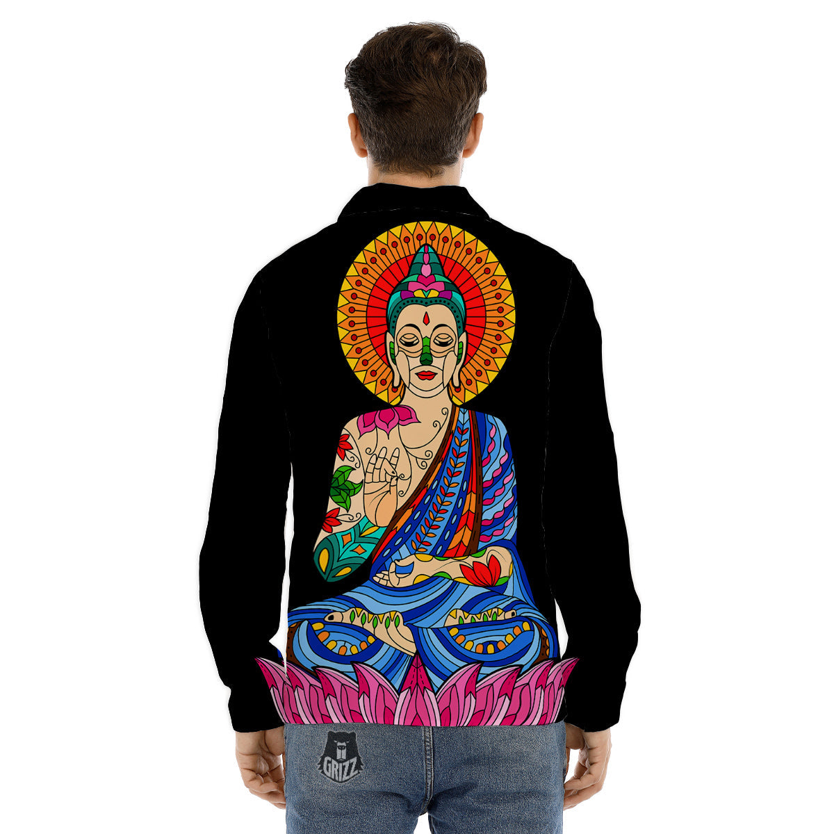 Lotus Buddha Colorful Print Men's Dress Shirts-grizzshop