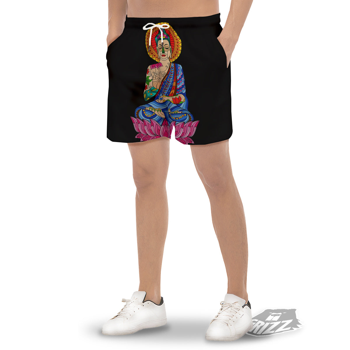 Lotus Buddha Colorful Print Men's Gym Shorts-grizzshop