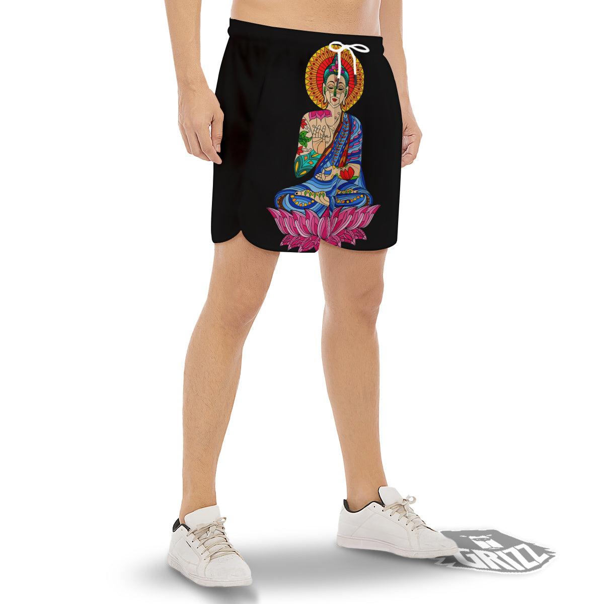Lotus Buddha Colorful Print Men's Gym Shorts-grizzshop