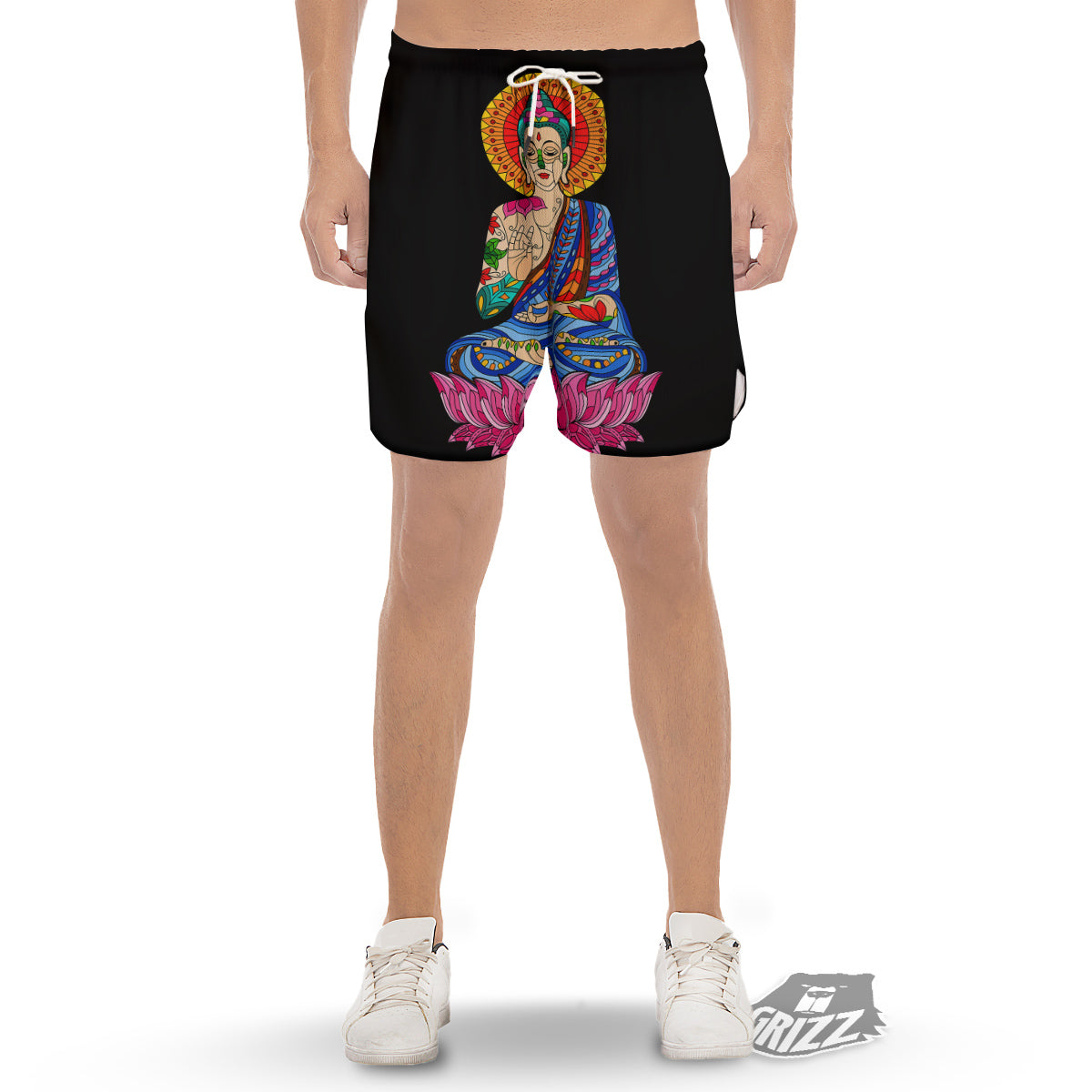 Lotus Buddha Colorful Print Men's Gym Shorts-grizzshop