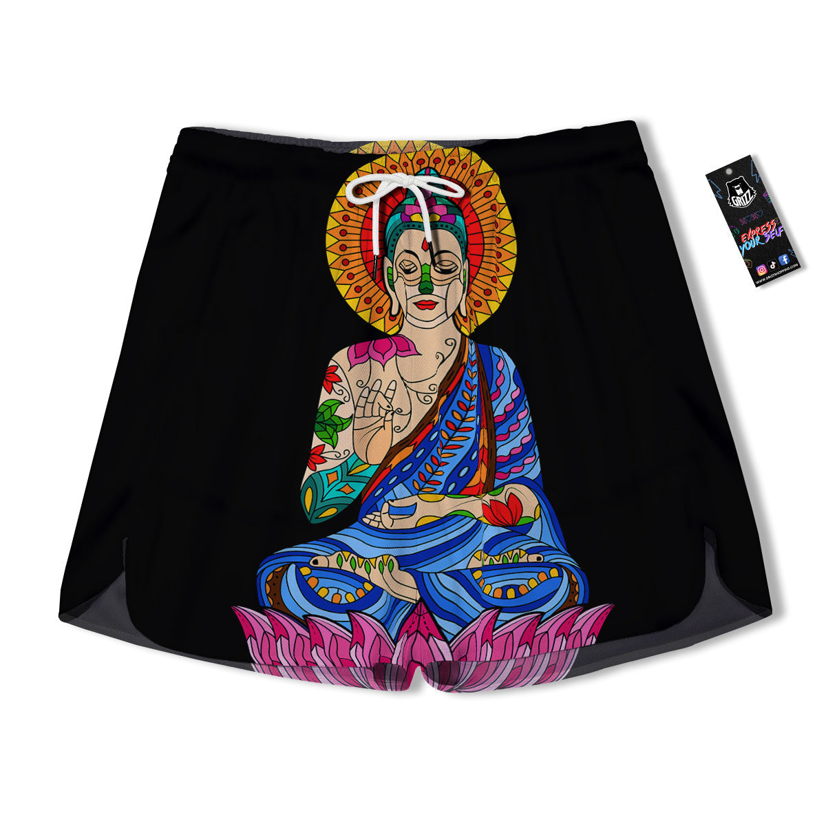 Lotus Buddha Colorful Print Men's Running Shorts-grizzshop