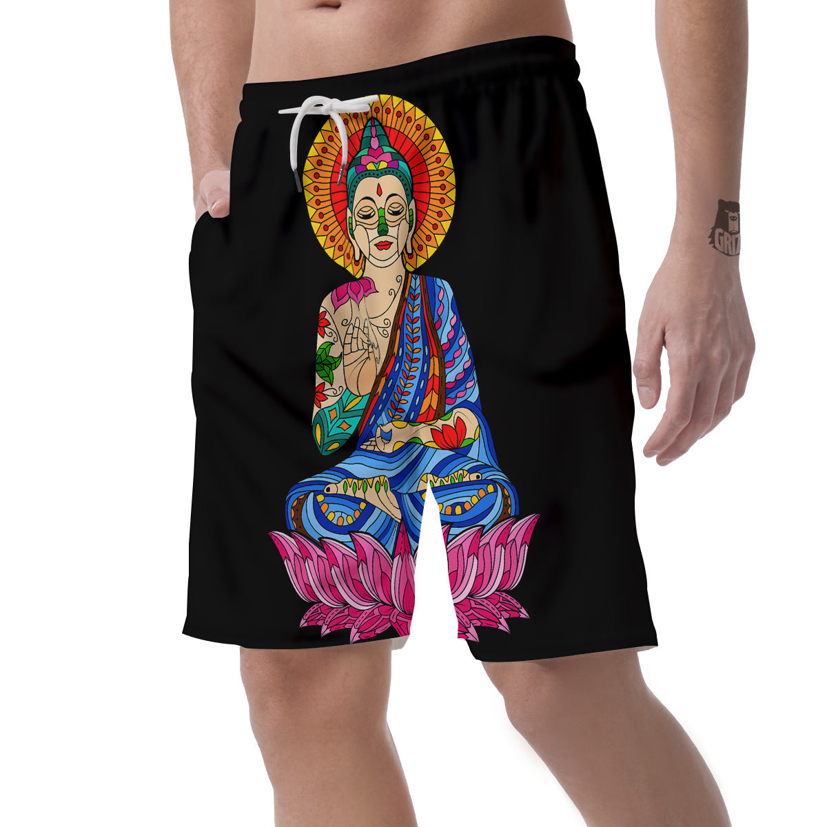 Lotus Buddha Colorful Print Men's Shorts-grizzshop