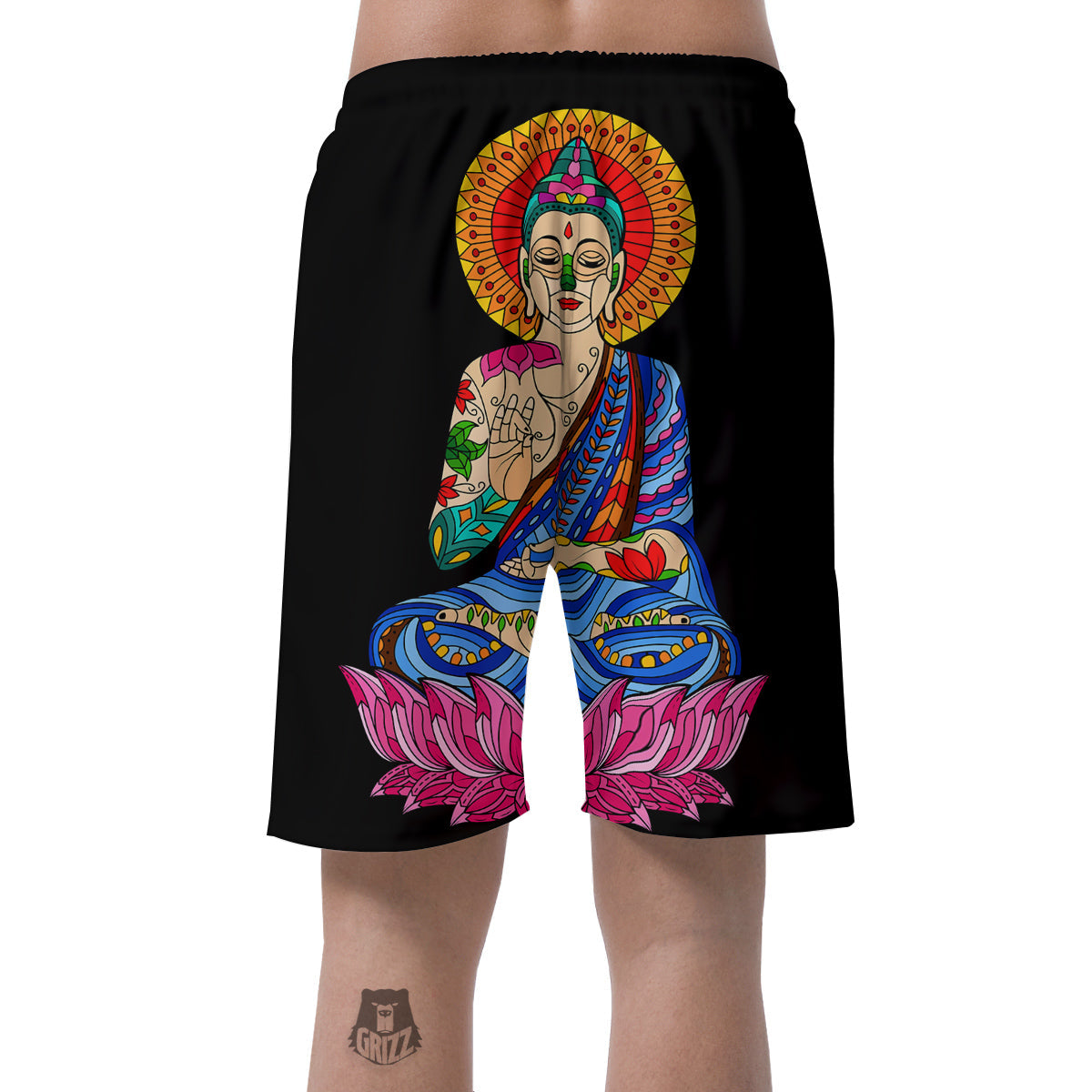 Lotus Buddha Colorful Print Men's Shorts-grizzshop