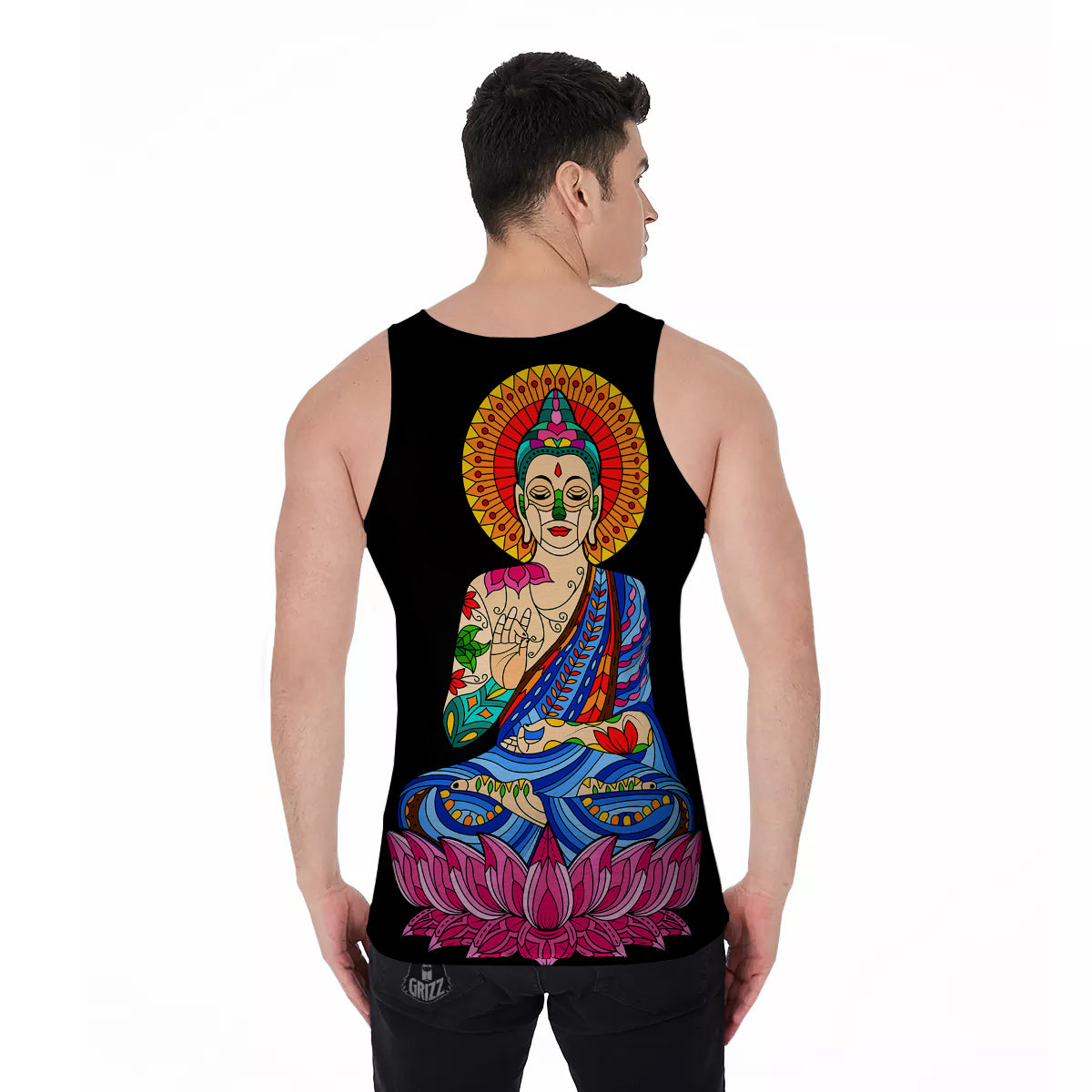 Lotus Buddha Colorful Print Men's Tank Top-grizzshop
