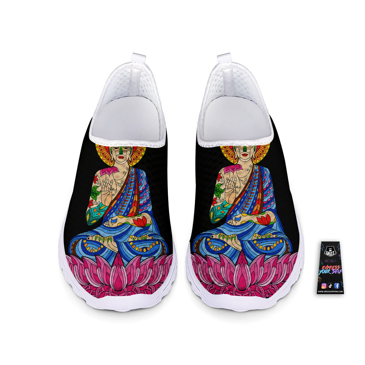 Lotus Buddha Colorful Print Nurse Shoes-grizzshop