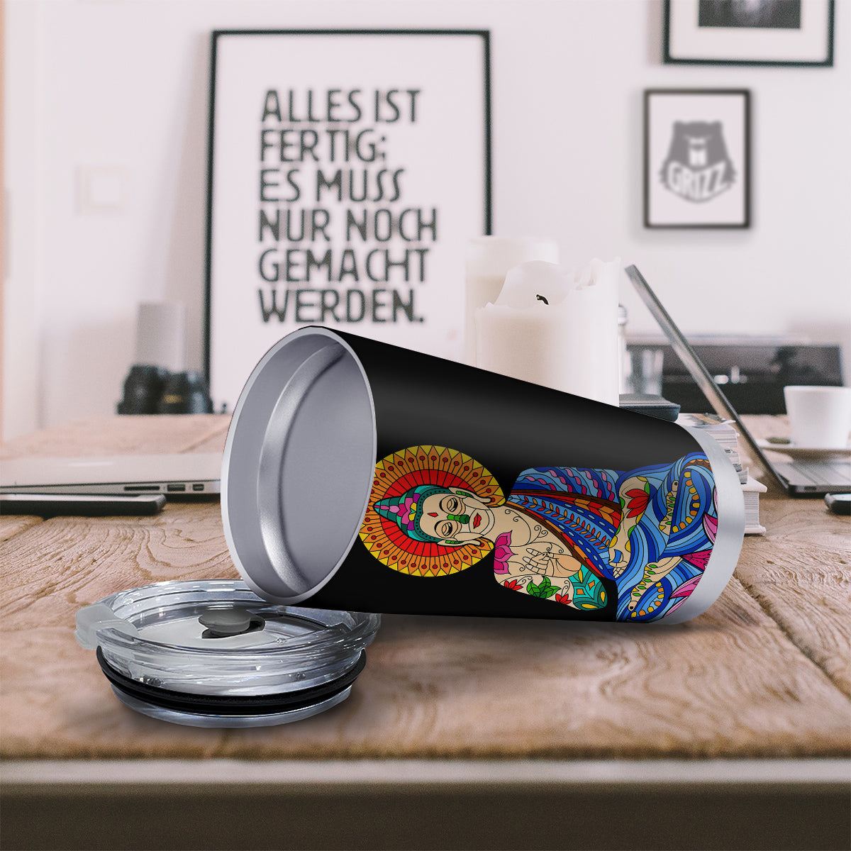 Lotus Buddha Colorful Print Tumbler-grizzshop