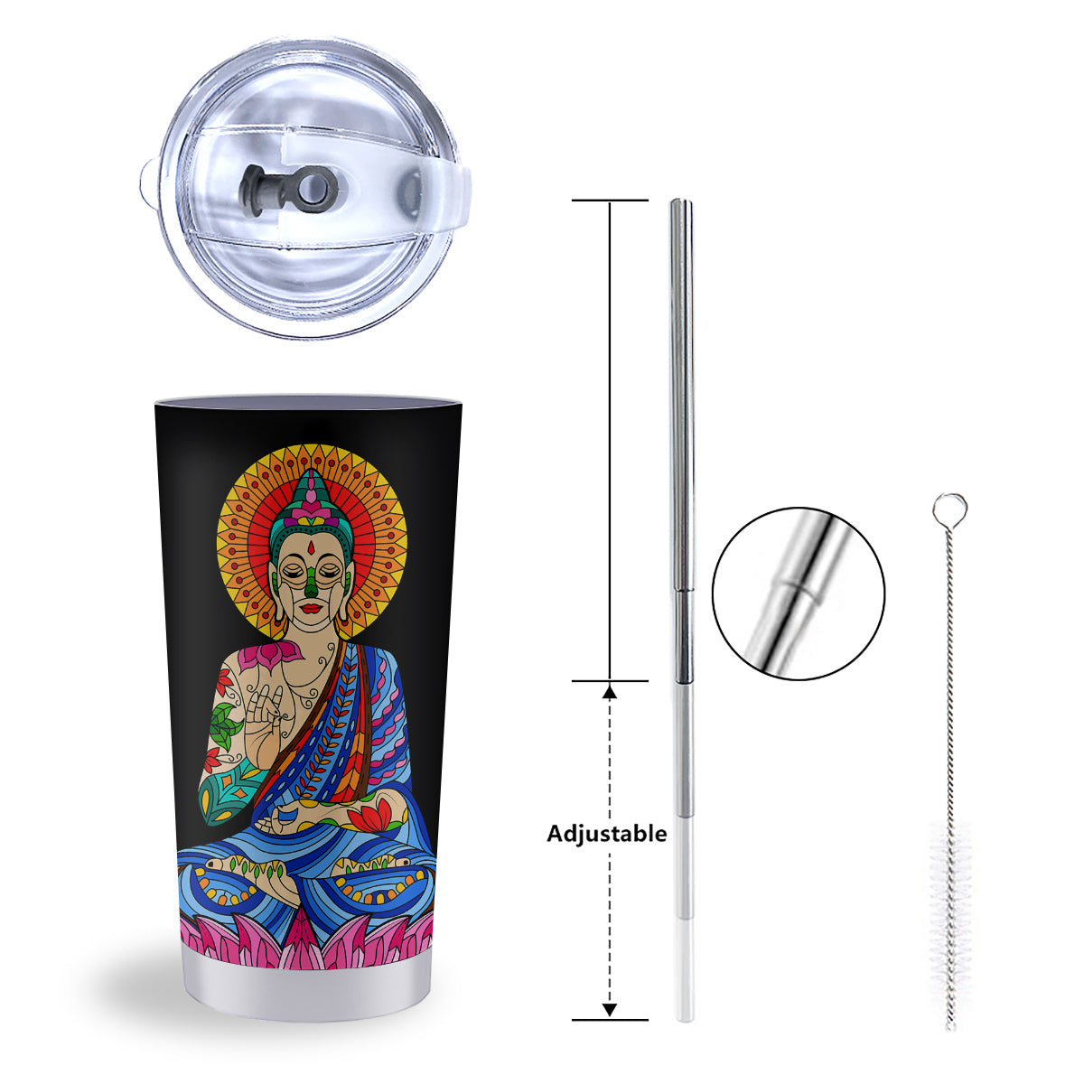 Lotus Buddha Colorful Print Tumbler-grizzshop