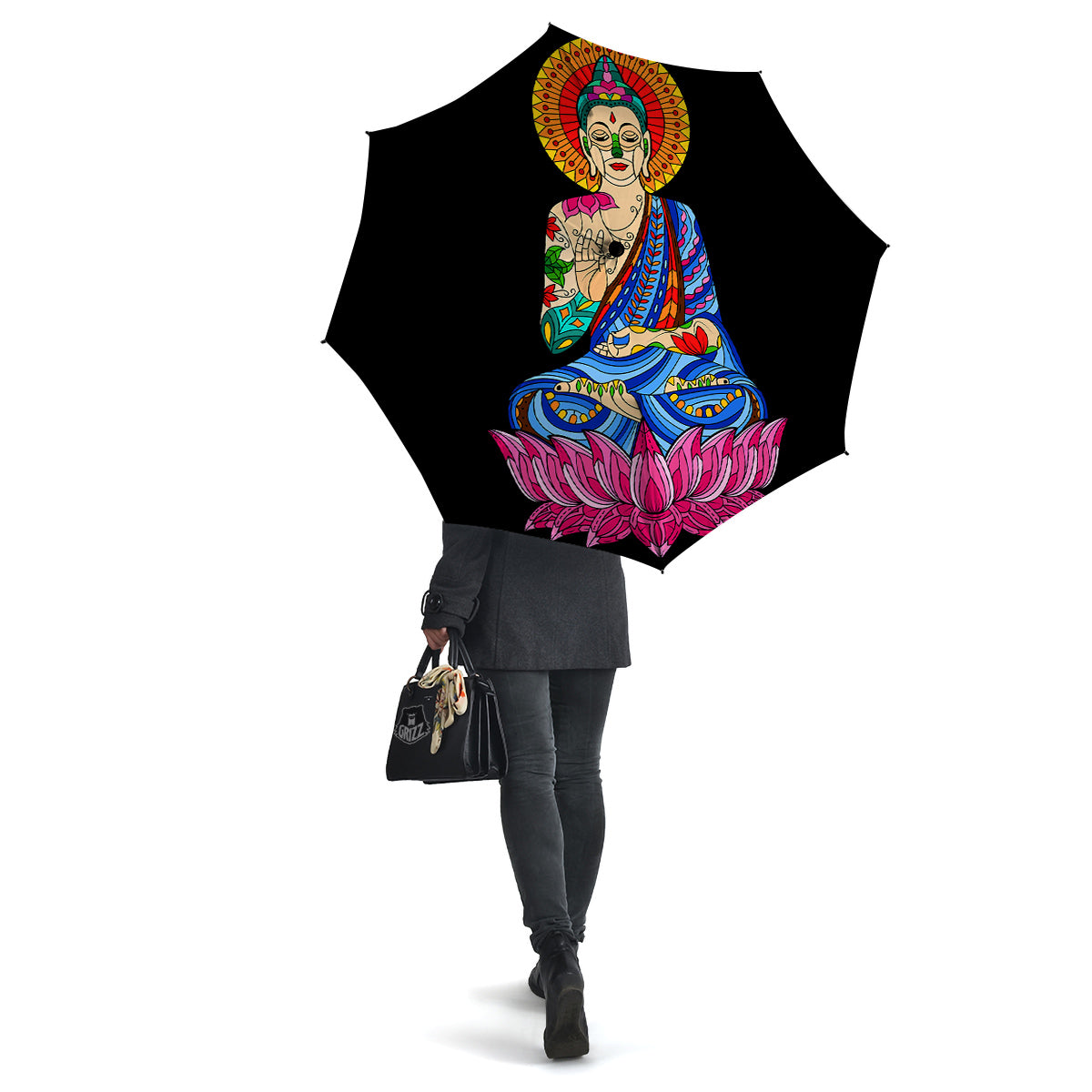 Lotus Buddha Colorful Print Umbrella-grizzshop
