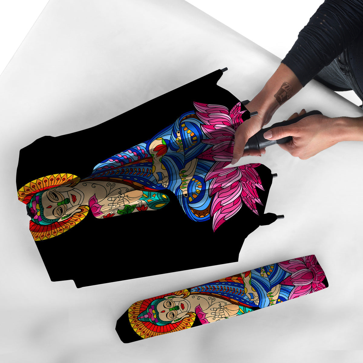 Lotus Buddha Colorful Print Umbrella-grizzshop