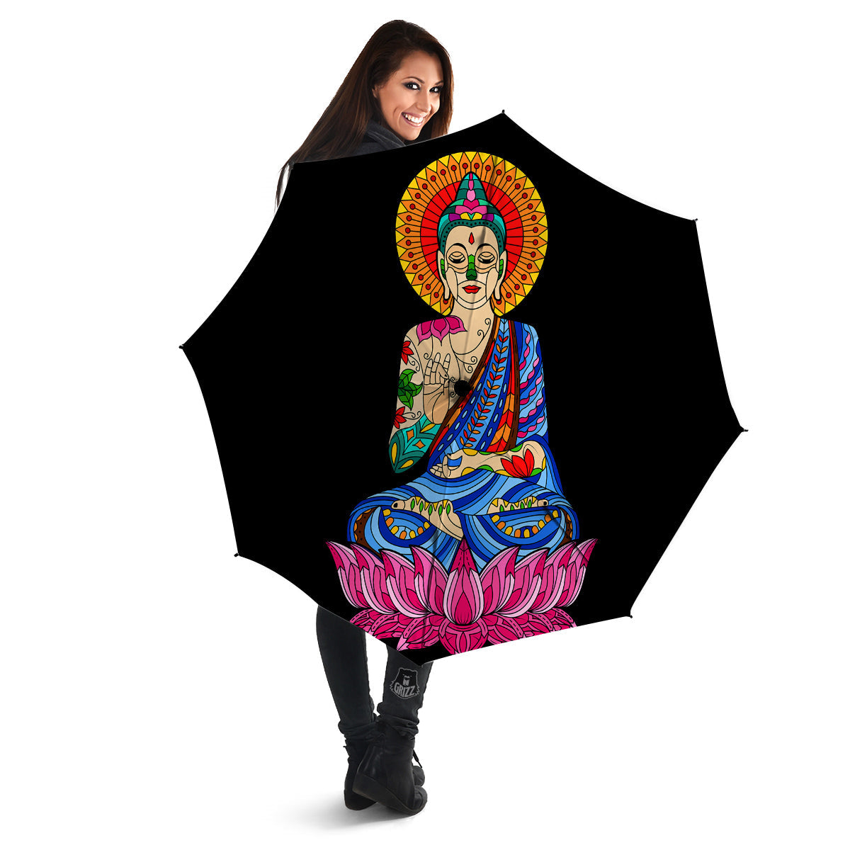 Lotus Buddha Colorful Print Umbrella-grizzshop