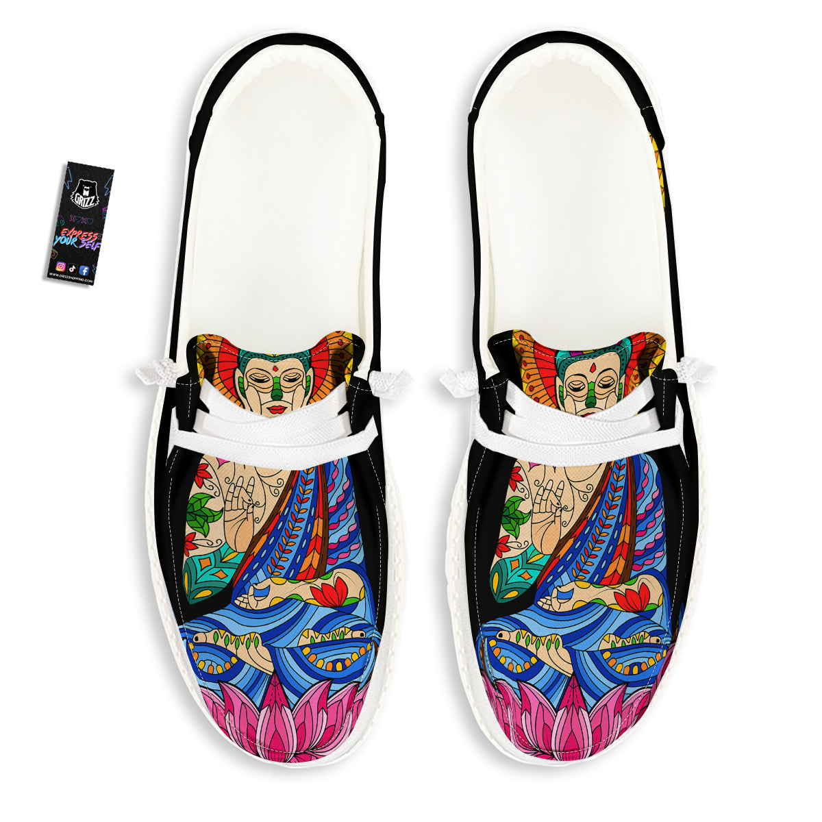 Lotus Buddha Colorful Print White Loafers-grizzshop