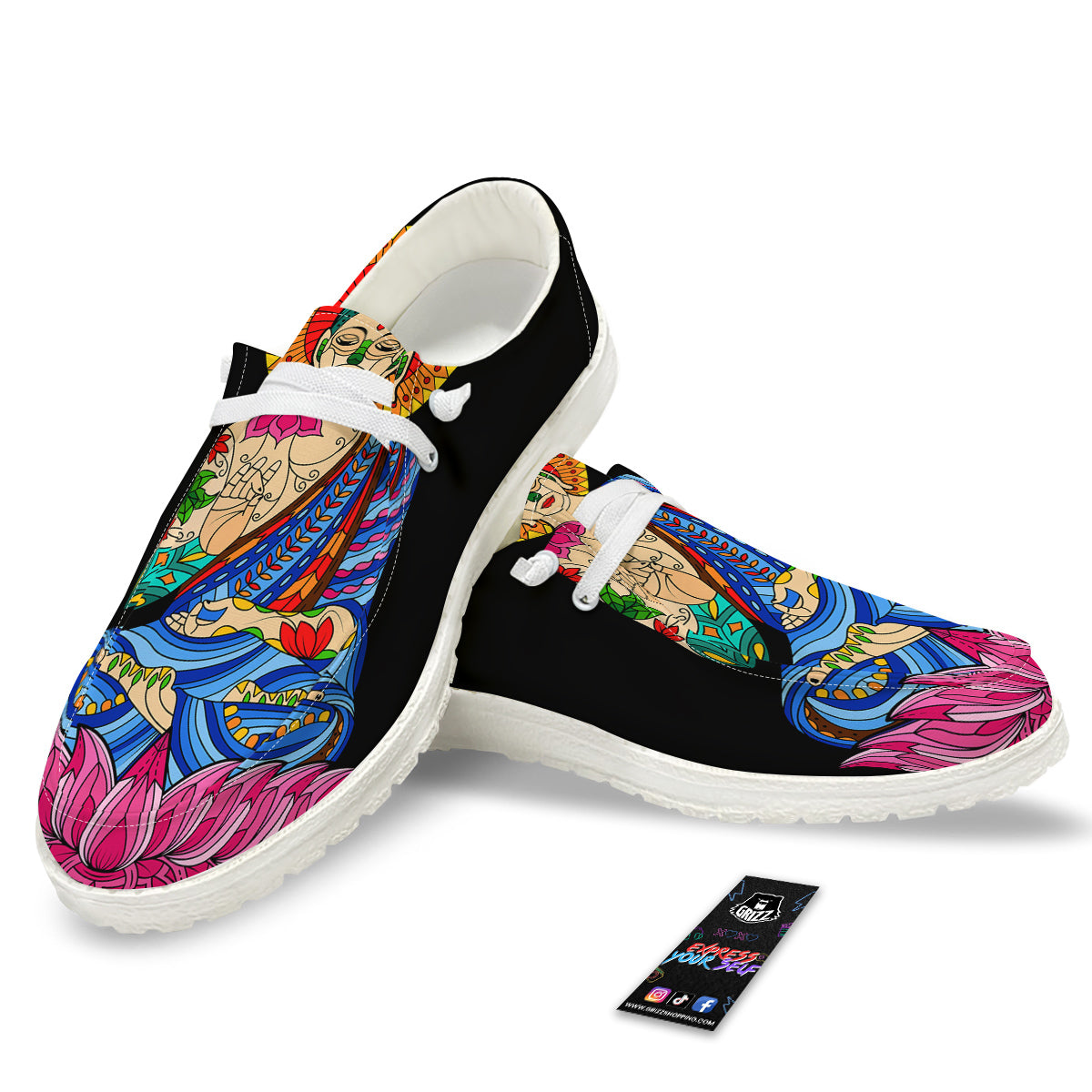 Lotus Buddha Colorful Print White Loafers-grizzshop