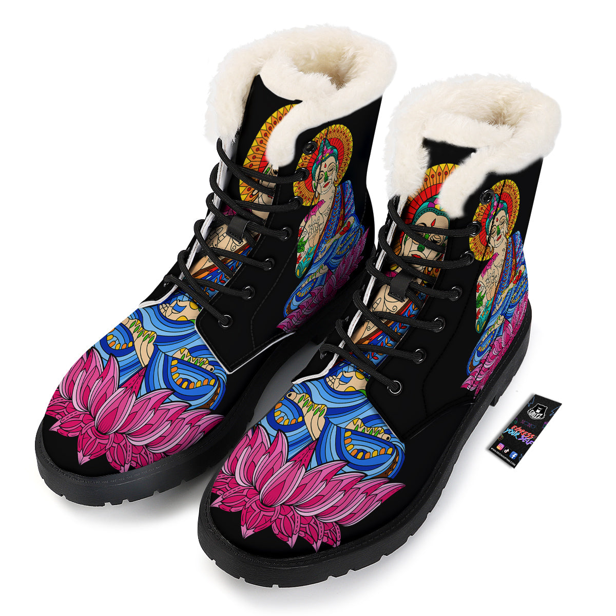 Lotus Buddha Colorful Print Winter Boots-grizzshop