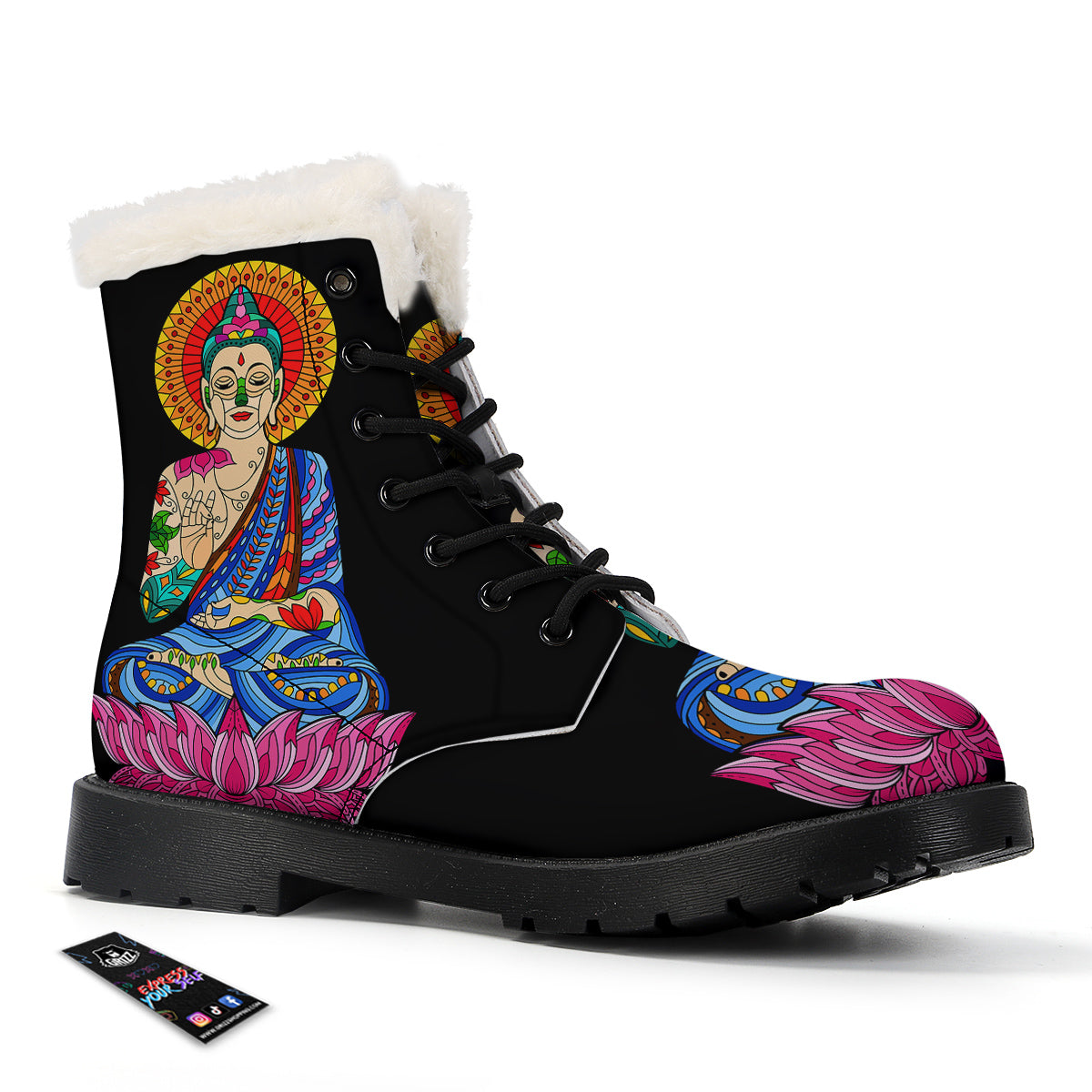 Lotus Buddha Colorful Print Winter Boots-grizzshop