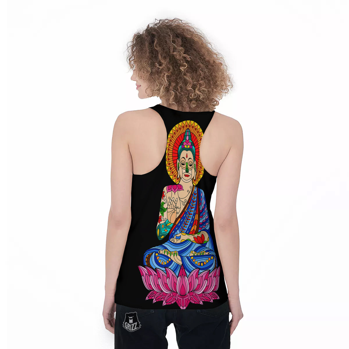 Lotus Buddha Colorful Print Women's Racerback Tank Top-grizzshop