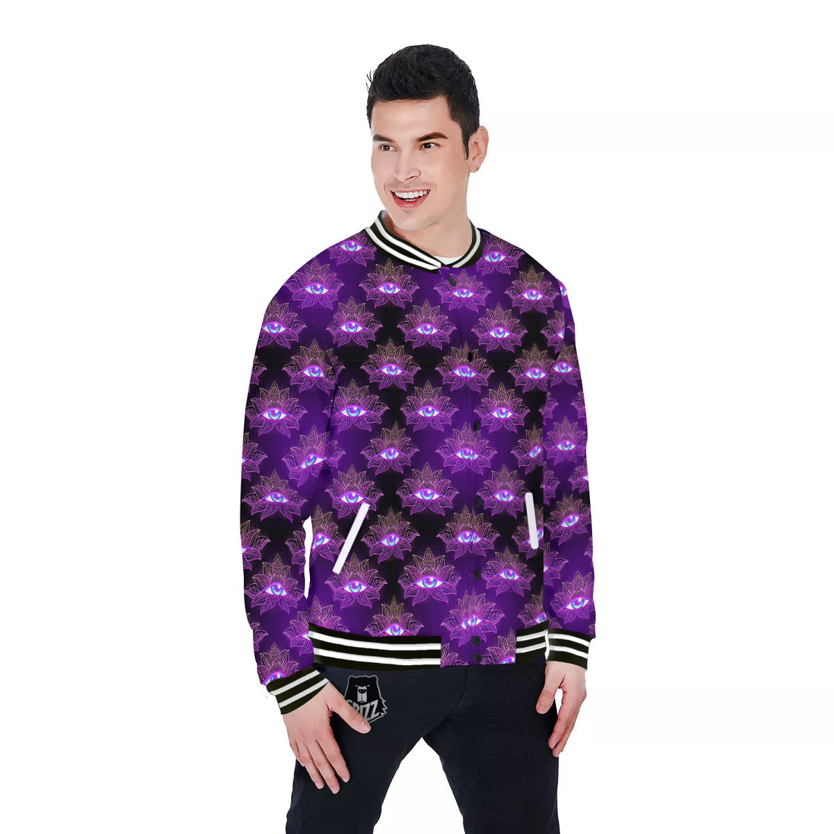 Lotus Eye Of Providence Print Pattern Baseball Jacket-grizzshop