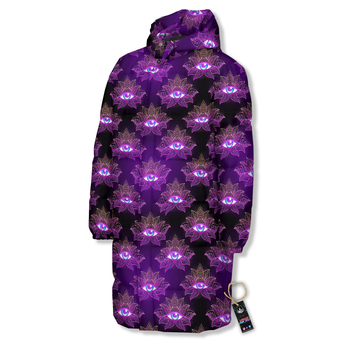 Lotus Eye Of Providence Print Pattern Long Down Jacket-grizzshop