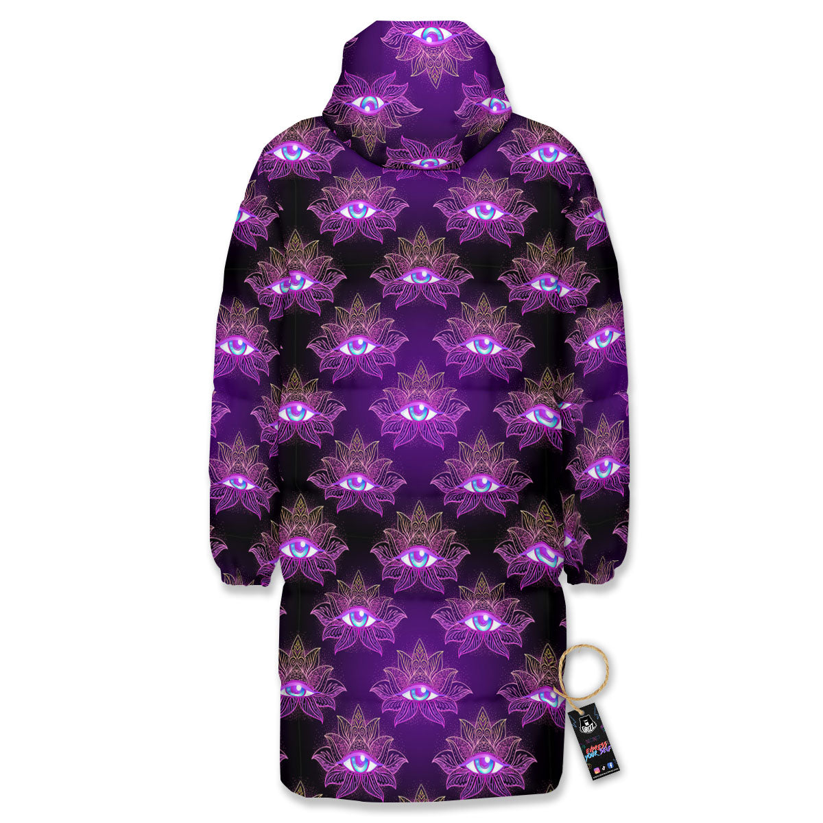 Lotus Eye Of Providence Print Pattern Long Down Jacket-grizzshop